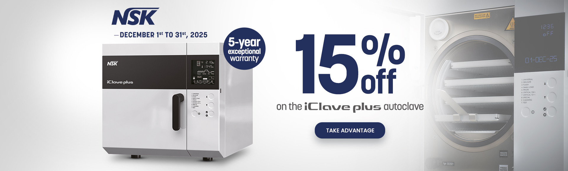 15% off on the autoclave iclave plus until 31/12/2025